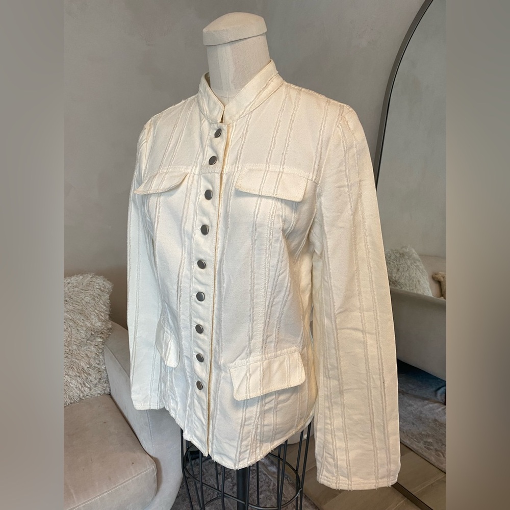 VINTAGE Y2K 2000s WHITE COTTON VICTORIAN MILITARY JACKET KENNETH COLE